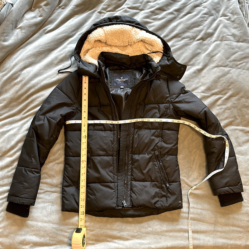 S / EUC American Eagle Puffer with Removable Hood Black